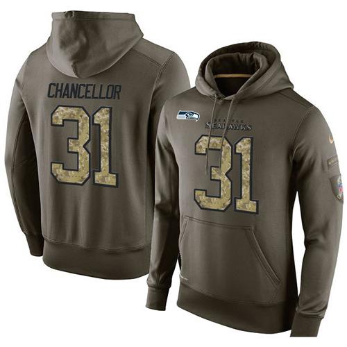 NFL Men's Nike Seattle Seahawks #31 Kam Chancellor Stitched Green Olive Salute To Service KO Performance Hoodie - Click Image to Close